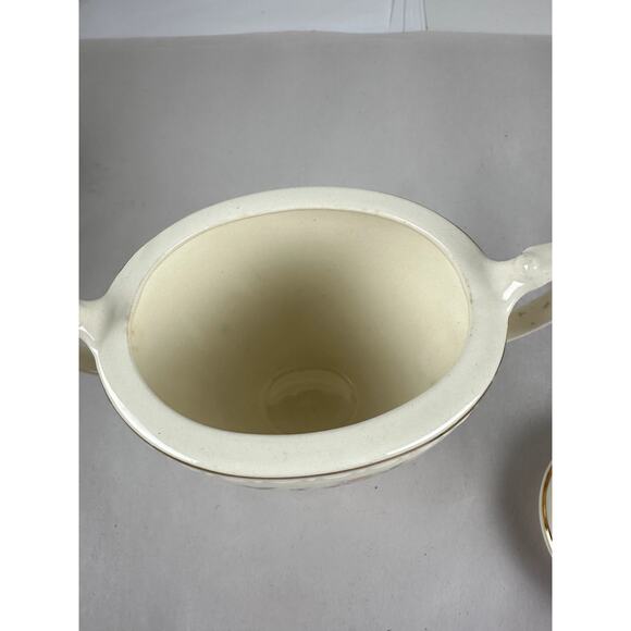 Cream & Sugar Eggshell Gold Trim Cabbage Roses Homer L. Laughlin Georgian USA - Picture 10 of 16